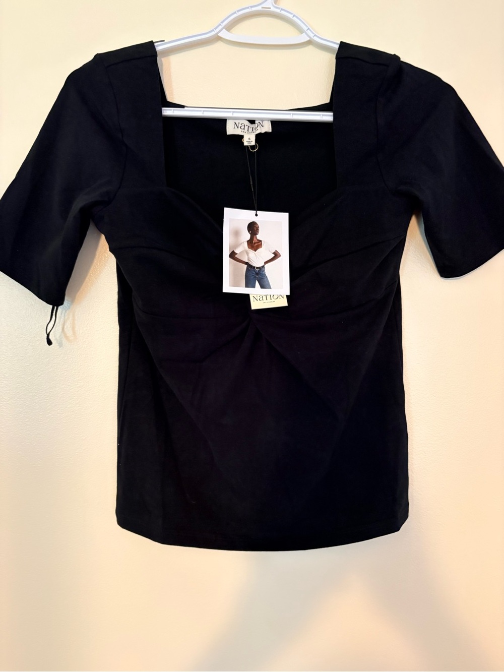 Nation LTD Black Square-Neck Short Sleeve Blouse